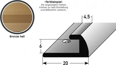 Produktbild von Einschubprofil "Midleton" für Laminat, 6 mm Einfasshöhe, Aluminium eloxiert, gebohrt-bronze hell