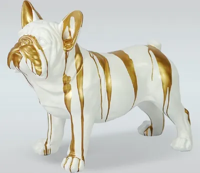 Produktbild von Casa Padrino Luxus Deko Figur Hund Bulldogge Weiß / Gold 89 x H. 68 cm - Kunstharz Deko Skulptur - Wohnzimmer Deko - Luxus Deko Tierfigur