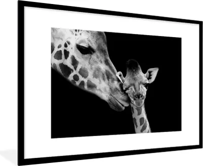 Produktbild von MuchoWow® Gerahmtes Poster Tiere - Schwarz - Weiß - Giraffe - Porträt 90x60 cm - Poster mit Schwarzem Bilderrahmen Wandposter Rahmen Foto Bilder - Wanddekoration - Fotos
