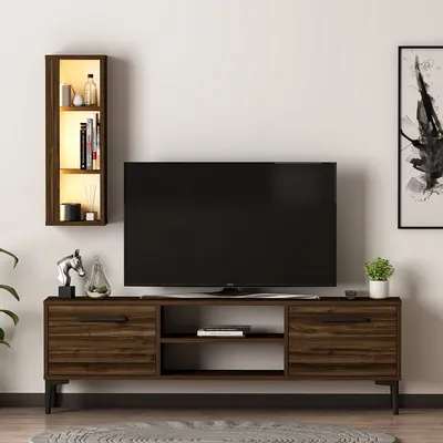 Obrázok produktu pre Skye Decor, kvalitný televízny stojan, orechové drevo, 150 x 48 x 29,6 cm | 100% melamínová drevotrieska, hrúbka: 18 mm | Moderný dizajn pre váš domov, elegantný a funkčný.