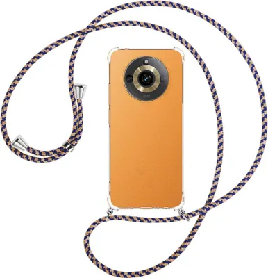Produktbild von Handykette Backcover-Schutzhülle mit Band (Metall silberfarben) für Realme 11 5G (6.72'') - blau+beige