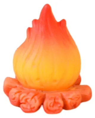 Produktbild von Miniatur-Lagerfeuermodell aus Kunstharz mit realistischer Flammenstruktur, ideal für Puppenhäuser und Schreibtische.