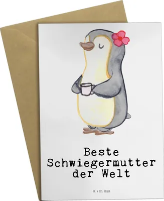Produktbild von Mr. & Mrs. Panda Klappkarte Pinguin Beste Schwiegermutter der Welt - Weiß - Geschenk, Mama, dankeskarten, einladungskarten, osterkarte, weihnachtskarten, Geschenkidee