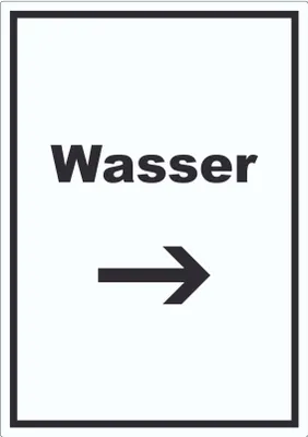 Produktbild von Wasser Aufkleber mit Text und Richtungspfeil rechts Anschluss hochkant A9 (37x52mm)