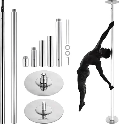 Produktbild von Professionelle Tanzstange, drehbare statische Tanzstange, tragbare abnehmbare Stange, 45 mm robuste Edelstahlstange, höhenverstellbare Fitnessstange, für Heimtraining, Fitnessstudio, silberfarben