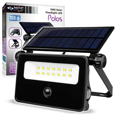 Obrázok produktu pre MasterLED solárne svetlomety 20W 800lm bezdrôtové solárne svietidlo vonkajšie IP54, 4500K, PIR senzor a senzor súmraku, nástenné svetlo záhradné čierne