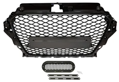 Kühlergrill Waben Gitter + Emblem Halter SCHWARZ GLANZ für Audi A3 8V 2012-2016 – Produktansicht
