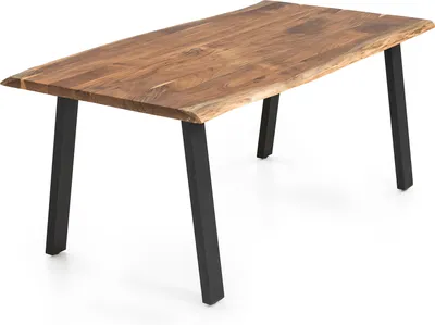 Produktbild von SalesFever Massiver Esstisch | 3,5 cm Akazie Natur Baumkante | 180 x 90 | V-Gestell Schwarz
