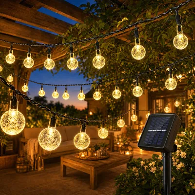 Immagine prodotto di 5M Luci di Fata Lampadine solari all'aperto Luci di Fata LED, Indoor Outdoor Illuminazione di Natale Giardino all'aperto Balcone Festa Decorazione, Bianco Caldo