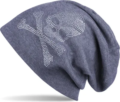 Produktbild von styleBREAKER klassische Beanie Mütze mit Totenkopf Strass Applikation, Uni 04024034