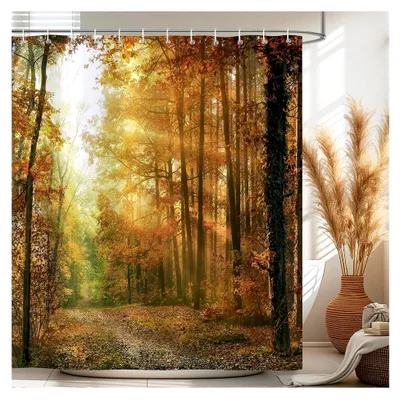 Produktbild von Duschvorhang Wald Baum Natur Landschaft 180 x 180 cm Wasserdicht Anti-Schimmel Polyester Waschbar mit 12 Haken