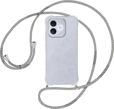 Produktbild von Handykette Backcover-Schutzhülle mit Band (Metall silberfarben) für Honor X60i 5G (China ) - weiß/grau kariert