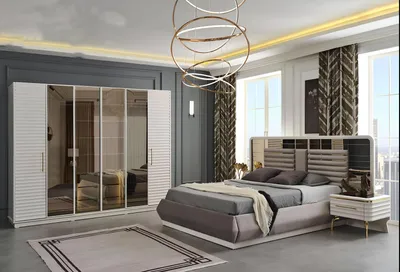 Produktbild von Modernes Doppelbett 2x Nachttische Kleiderschrank Schlafzimmer Set 4tlg