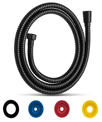 Image de Tuyau de douche en acier inoxydable, 2 mètres, noir, avec protection anti-torsion, raccordement 1/2", et limiteur de débit