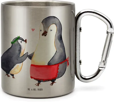 Produktbild von Mr. & Mrs. Panda Edelstahltasse Pinguin mit Kind - Transparent - Geschenk, Kaffeebecher Edelstahl, Pinguine, Thermobecher, thermotasse, Mama, Becher Aus, Teetasse, Mom