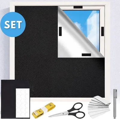 Produktbild von Verdunklungstuch mit Klettband - 145 x 200 cm - Verdunkelungsrollo - Sonnenschutz - Sichtschutz - UV-Schutz - Dachfenster Verdunkelung - Schwarz
