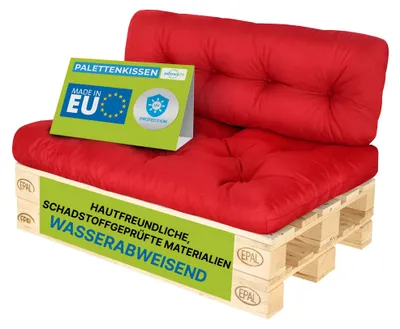 Produktbild von Pillows24 - Palettenkissen wasser- und UV-beständig - 2ER SET | Polster für Europaletten 120x80 - Palettenmöbel - Outdoor/Indoor, Rot