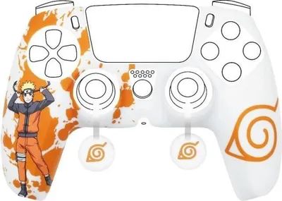 Productafbeelding van Protective Case - KONIX - For DualSense PS5 Controller - Silicone - Thumb Grips - Konoha and Naruto Pattern - White
