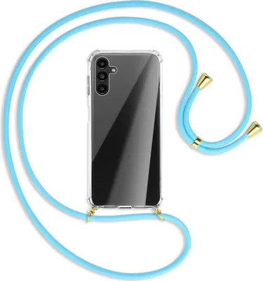 Produktbild von Handykette Backcover-Schutzhülle mit Band (Metall goldfarben) für Samsung Galaxy A13 5G - himmelblau