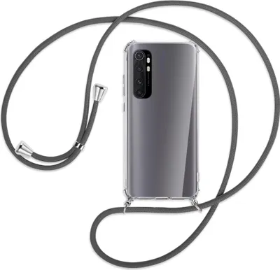 Produktbild von Handykette Backcover-Schutzhülle mit Band (Metall silberfarben) für Xiaomi Mi Note 10 Lite - dunkelgrau