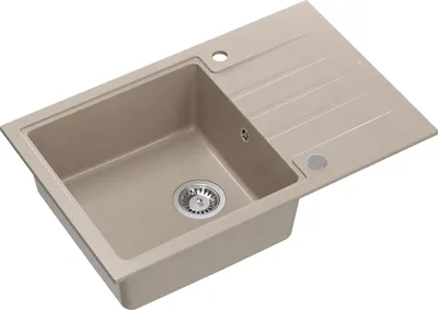 Produktbild von QUADRON Spülbecken 1-Becken Spüle | Größe: 78 x 50 x 20 cm | PETER 111 | Küchenspüle Granitspüle aus GraniteQ mit Siphon | Beige & Stahl