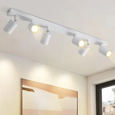 Image de ZMH Spot LED de plafond à 6 ampoules Luminaire de plafond Spots de plafond GU10 en métal Orientables à 350° Pour salon, chambre, couloir Blanc