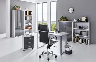 Produktbild von BMG Möbel Büromöbel-Set, Office Edition Mini Set 1, grau / anthrazit hochglanz