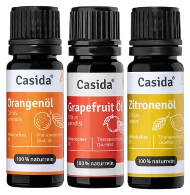Produktbild von Set - Zitrusöle mit Orangenöl, Zitronenöl & Grapefruitöl 100% naturrein