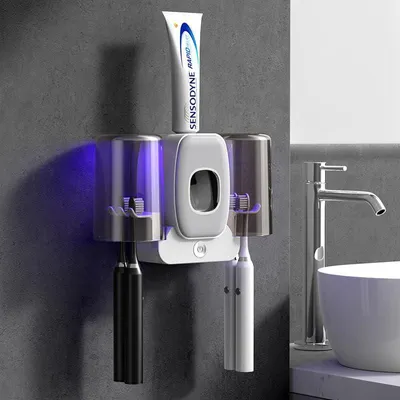 Produktbild von UV-Zahnbürsten-Desinfektionsmittel, Badezimmer-Zahnbürstenhalter Wandmontage, mit Sterilisatorventilator, Trocknungsfunktion, Zahnbürstenreiniger, Sterilisator, intelligenter