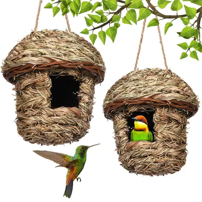 Produktbild von 2 Vogelnistkästen aus Stroh, Nistkasten für Wildvögel, aus Naturmaterialien