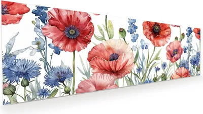 Produktbild von Glasbild 120x40cm in XXL für Wohnzimmer, Schlafzimmer Motiv Blumenwiese Kunstvoll