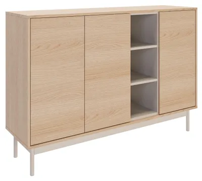 Produktbild von Selsey Layen – Sideboard 3-türig mit drei offenen Fächern Eichenholzoptik / Kaschmirgrau, 138 cm