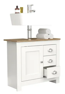 Immagine prodotto di Armadio lavabo in legno | Armadio bagno | Dimensioni: H. 58 x W. 65 x D. 30 cm | 1 porta girevole | 3 cassetti piccoli - Balusa L