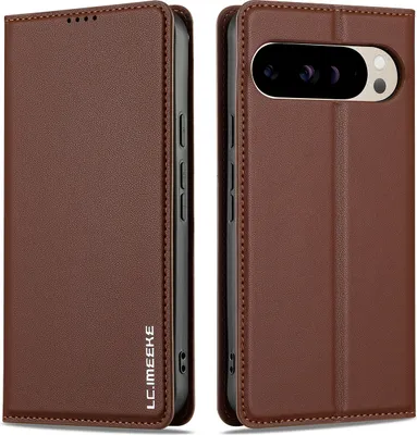 Image de Étui en cuir magnétique pour Google Pixel 10 / Pixel 10 Pro, avec fente pour carte et fonction de support Marron