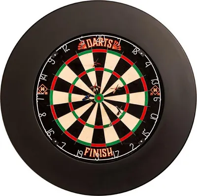 A dartboard with darts in it, surrounded by a black frame.