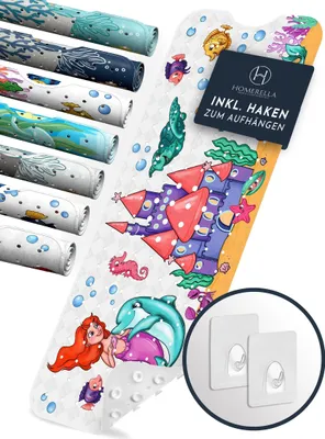 Produktbild von Homerella® Badewannenmatte rutschfest Kinder 100x40cm - 100% BPA frei Inkl. 2 Haken zum Aufhängen - Antirutschmatte Badewanne Baby hautsensitiv