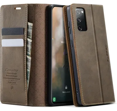 Obrázok produktu pre Puzdro na mobilný telefón, flipové puzdro pre Samsung Galaxy S20 FE 5G/4G 6,5'', umelá koža, hnedá farba, vrecko na karty s ochranou RFID, funkcia stojanu, magnetické zapínanie