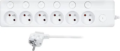 Obrázek produktu pro Solight 6z prodlužovací kabel, 3m, 3 x 1mm2, bílý, 6+1 přepínač