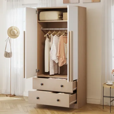 Produktbild von Kleiderschrank,Doppeltüren-Design, mit Schubladen und Ablagefächern, 70*40*170cm