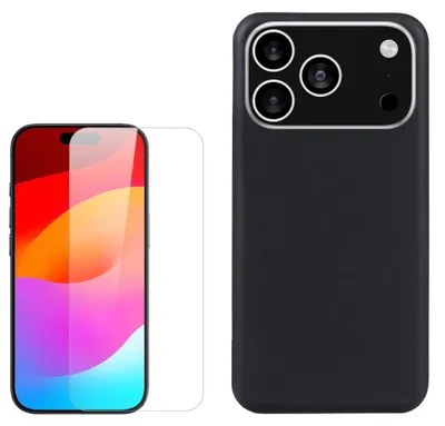 Produktbild von Silikon Handyhülle + Schutzglas für Apple iPhone 18 Pro TPU Set 2 in 1 Schwarz