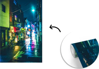Produktbild von MuchoWow® Fototapete für Wohnzimmer oder Schlafzimmer Wandtapete Vinyl Motivtapete Tokios verregnete Nachtgassen - 150x220 cm - Wandbilder