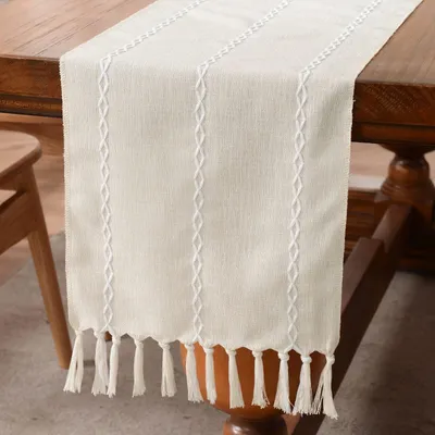 Productafbeelding van Katoenen linnen tafelkleed met handgemaakte franjes - Bohemian stijl