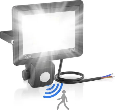 Produktbild von TRMLBE LED Fluter mit Bewegungsmelder 100W Baustrahler Außen Superhelle 230V LED Scheinwerfer aus Aluminium Außenlampe Wandstrahler Fluter, Kaltweiß