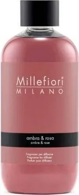 Obrázok produktu pre Millefiori Ambra & Rosa, Fľaša, Tekuté, Jantár, Oranžová, Koža, biele pižmo, Ruže, Ružová, 250 ml, 50 mm