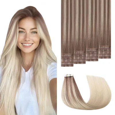 Obrázok produktu pre Príčesky z prírodných vlasov, lepiace, od tmavohnedej po platinovú blond, remy, 35 cm, 30 g