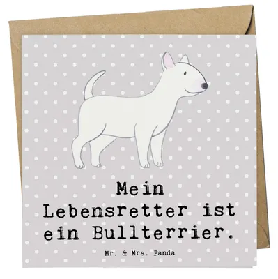 Produktbild von Mr. & Mrs. Panda Grußkarte Bullterrier Lebensretter - Grau Pastell - Geschenk, Glückwunschkarte, doppelkarte, Welpe, Klappkarte, anlasskarte, faltkarte
