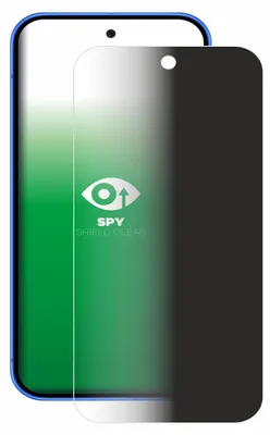 A screen protector for a smartphone, partially covering the screen with a privacy filter.