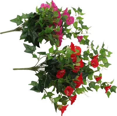 Zdjęcie produktu dla Sztuczna girlanda kwiatowa Morning Glory Lifelike Wielokrotnego użytku Sztuczna wisząca roślina winorośli na wesele Impreza Patio Balkon Dekoracja ścienna Fioletowy + czerwony