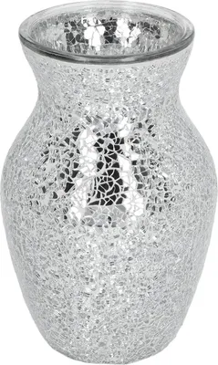 Produktbild von Moderne Geschenke für Zuhause: Kristall-Mosaik Blumenvasen aus silbernem Crackle-Glas