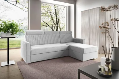 Produktbild von LIKMA Grau Ecksofa Neli L-Form 213x165 cm mit Schlaffunktion (190x125 cm) Eckcouch mit Bettkasten und Verstellbare Kopfstützen Wohnlandschaft Bettsofa mit Stauraum Polstermöbel Sofa